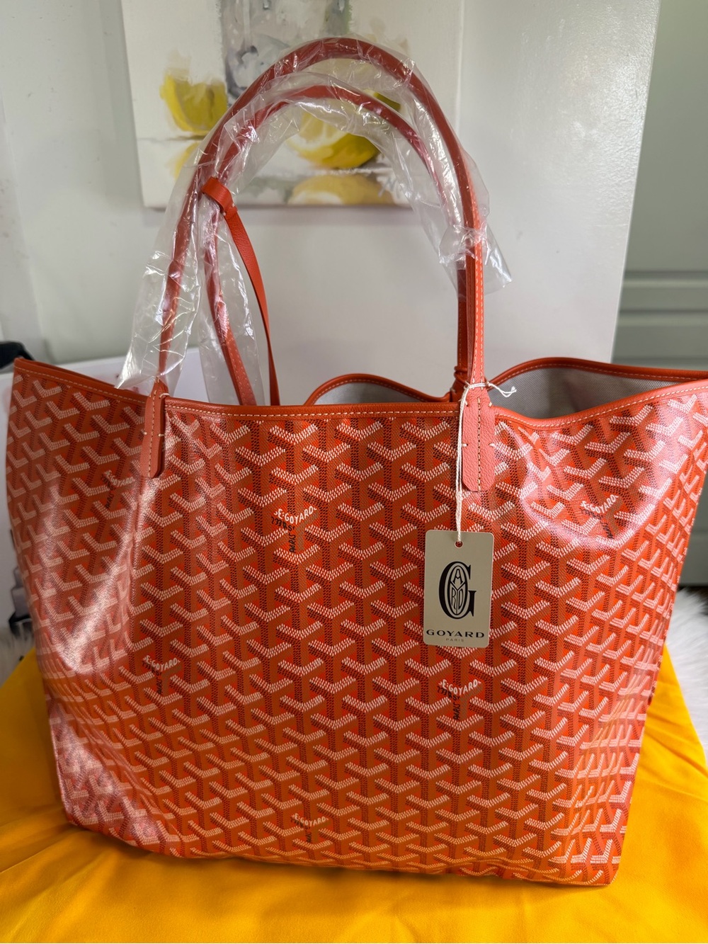 Authentic Goyard Saint Louis GM Orange Chevron Tote.